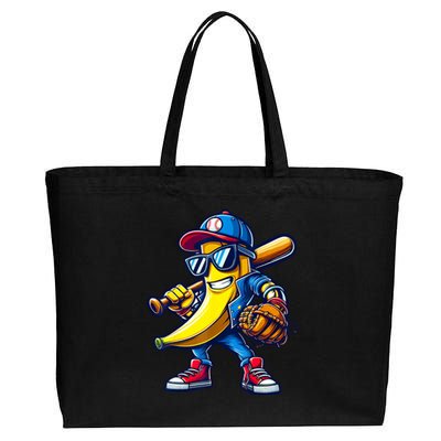 Banana Playing Baseball Fruit Lover Baseball Cotton Canvas Jumbo Tote