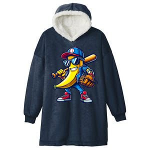 Banana Playing Baseball Fruit Lover Baseball Hooded Wearable Blanket