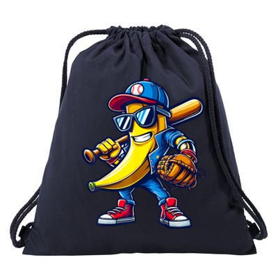 Banana Playing Baseball Fruit Lover Baseball Drawstring Bag