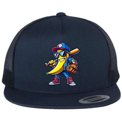 Banana Playing Baseball Fruit Lover Baseball Flat Bill Trucker Hat