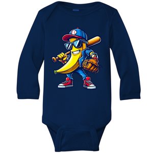 Banana Playing Baseball Fruit Lover Baseball Baby Long Sleeve Bodysuit