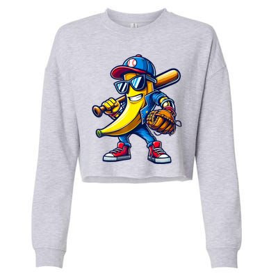 Banana Playing Baseball Fruit Lover Baseball Cropped Pullover Crew