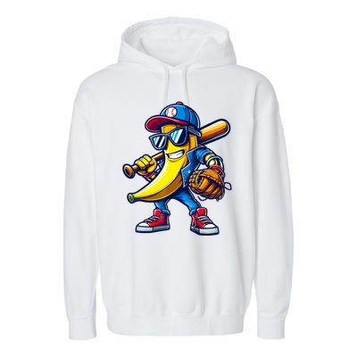 Banana Playing Baseball Fruit Lover Baseball Garment-Dyed Fleece Hoodie