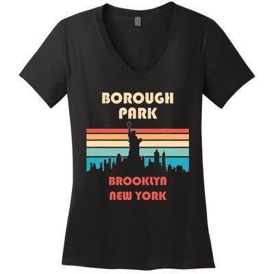 Borough Park Brooklyn New York Retro Vintage Women's V-Neck T-Shirt