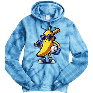 Banana Playing Baseball Fruit Lover Baseball Player Tie Dye Hoodie