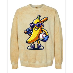 Banana Playing Baseball Fruit Lover Baseball Player Colorblast Crewneck Sweatshirt