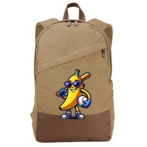 Banana Playing Baseball Fruit Lover Baseball Player Cotton Canvas Backpack