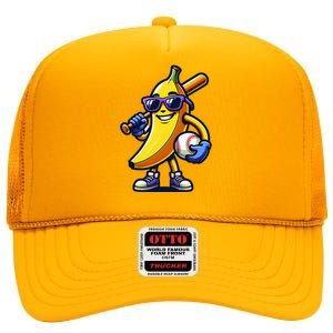 Banana Playing Baseball Fruit Lover Baseball Player High Crown Mesh Back Trucker Hat