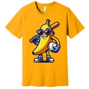 Banana Playing Baseball Fruit Lover Baseball Player Premium T-Shirt