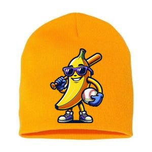 Banana Playing Baseball Fruit Lover Baseball Player Short Acrylic Beanie