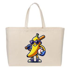 Banana Playing Baseball Fruit Lover Baseball Player Cotton Canvas Jumbo Tote