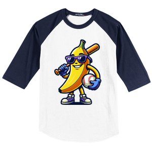 Banana Playing Baseball Fruit Lover Baseball Player Baseball Sleeve Shirt