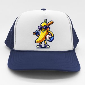 Banana Playing Baseball Fruit Lover Baseball Player Trucker Hat