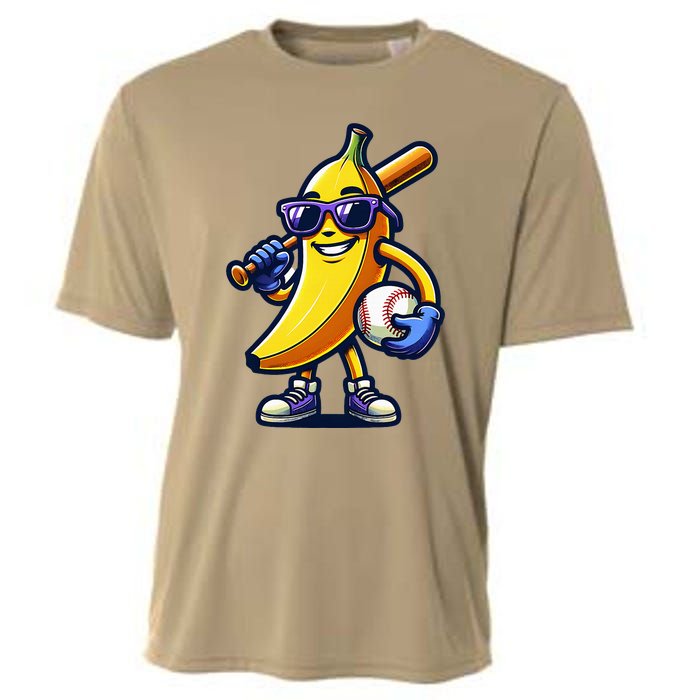 Banana Playing Baseball Fruit Lover Baseball Player Cooling Performance Crew T-Shirt