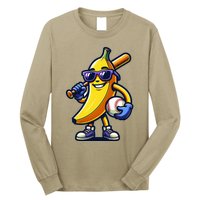 Banana Playing Baseball Fruit Lover Baseball Player Long Sleeve Shirt