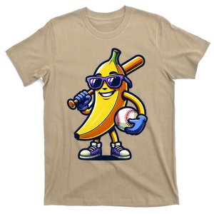 Banana Playing Baseball Fruit Lover Baseball Player T-Shirt