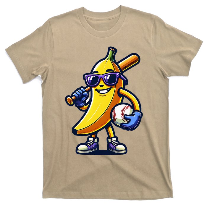 Banana Playing Baseball Fruit Lover Baseball Player T-Shirt