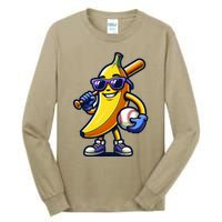 Banana Playing Baseball Fruit Lover Baseball Player Tall Long Sleeve T-Shirt