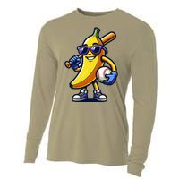 Banana Playing Baseball Fruit Lover Baseball Player Cooling Performance Long Sleeve Crew