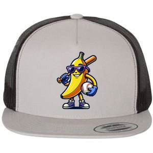 Banana Playing Baseball Fruit Lover Baseball Player Flat Bill Trucker Hat