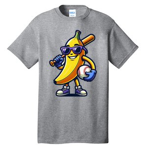 Banana Playing Baseball Fruit Lover Baseball Player Tall T-Shirt