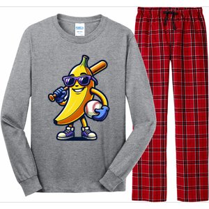 Banana Playing Baseball Fruit Lover Baseball Player Long Sleeve Pajama Set