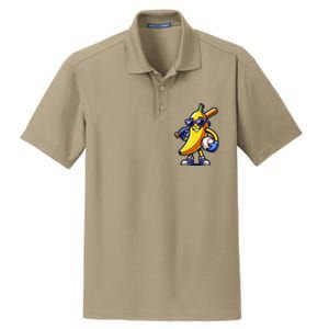 Banana Playing Baseball Fruit Lover Baseball Player Dry Zone Grid Polo