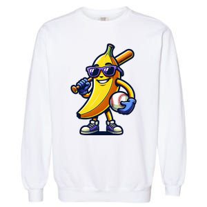 Banana Playing Baseball Fruit Lover Baseball Player Garment-Dyed Sweatshirt