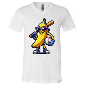 Banana Playing Baseball Fruit Lover Baseball Player V-Neck T-Shirt