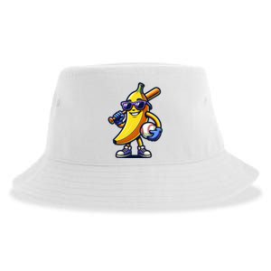 Banana Playing Baseball Fruit Lover Baseball Player Sustainable Bucket Hat