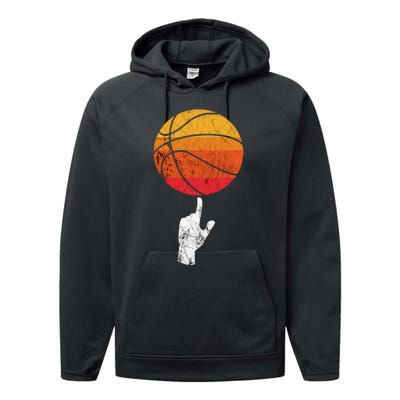 Basketball Playing Basketball Sports Vintage Retro Sunset Performance Fleece Hoodie