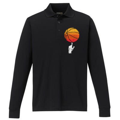 Basketball Playing Basketball Sports Vintage Retro Sunset Performance Long Sleeve Polo