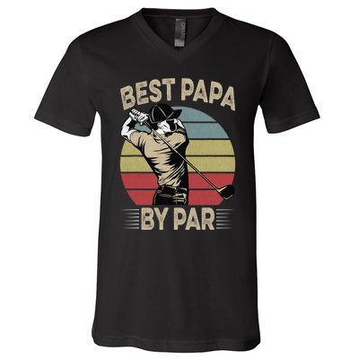 Best Papa By Par Family Golfer Golf Lover Golfing V-Neck T-Shirt