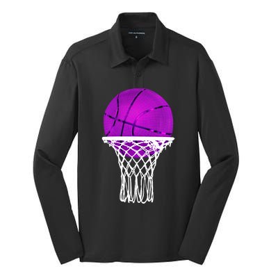 Basketball Purple Bball Sport Lover Gift Gift Silk Touch Performance Long Sleeve Polo