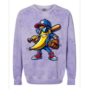 Banana Playing Baseball Fruit Lover Funny Baseball Player Colorblast Crewneck Sweatshirt