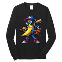 Banana Playing Baseball Fruit Lover Funny Baseball Player Long Sleeve Shirt