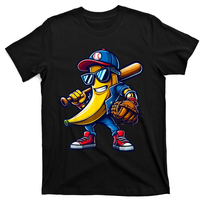 Banana Playing Baseball Fruit Lover Funny Baseball Player T-Shirt