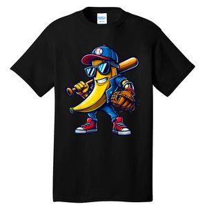 Banana Playing Baseball Fruit Lover Funny Baseball Player Tall T-Shirt