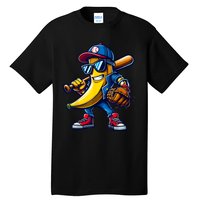 Banana Playing Baseball Fruit Lover Funny Baseball Player Tall T-Shirt