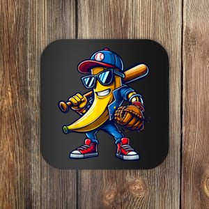 Banana Playing Baseball Fruit Lover Funny Baseball Player Coaster