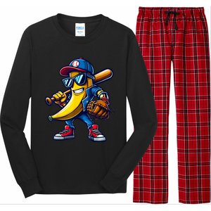 Banana Playing Baseball Fruit Lover Funny Baseball Player Long Sleeve Pajama Set