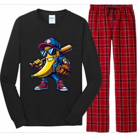 Banana Playing Baseball Fruit Lover Funny Baseball Player Long Sleeve Pajama Set