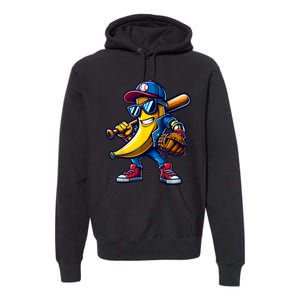 Banana Playing Baseball Fruit Lover Funny Baseball Player Premium Hoodie