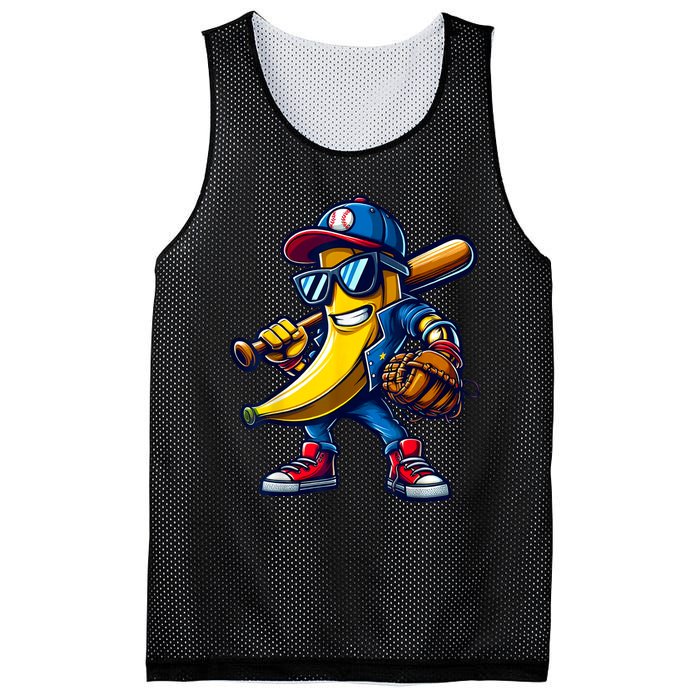 Banana Playing Baseball Fruit Lover Funny Baseball Player Mesh Reversible Basketball Jersey Tank