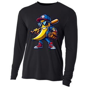 Banana Playing Baseball Fruit Lover Funny Baseball Player Cooling Performance Long Sleeve Crew