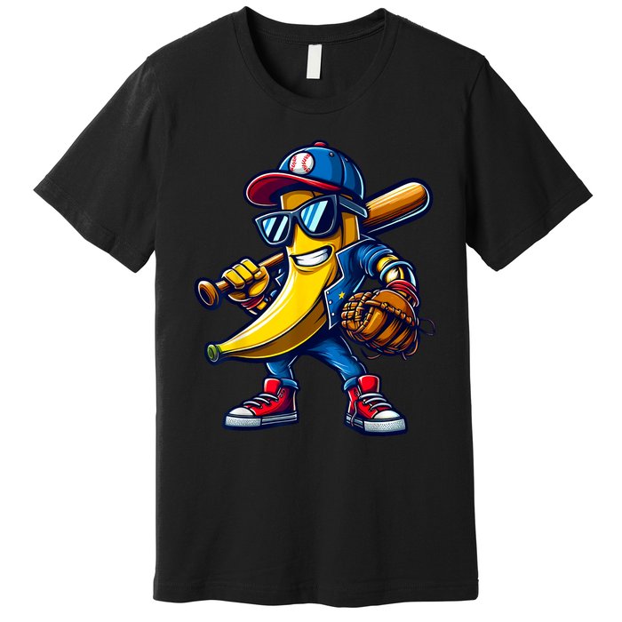 Banana Playing Baseball Fruit Lover Funny Baseball Player Premium T-Shirt