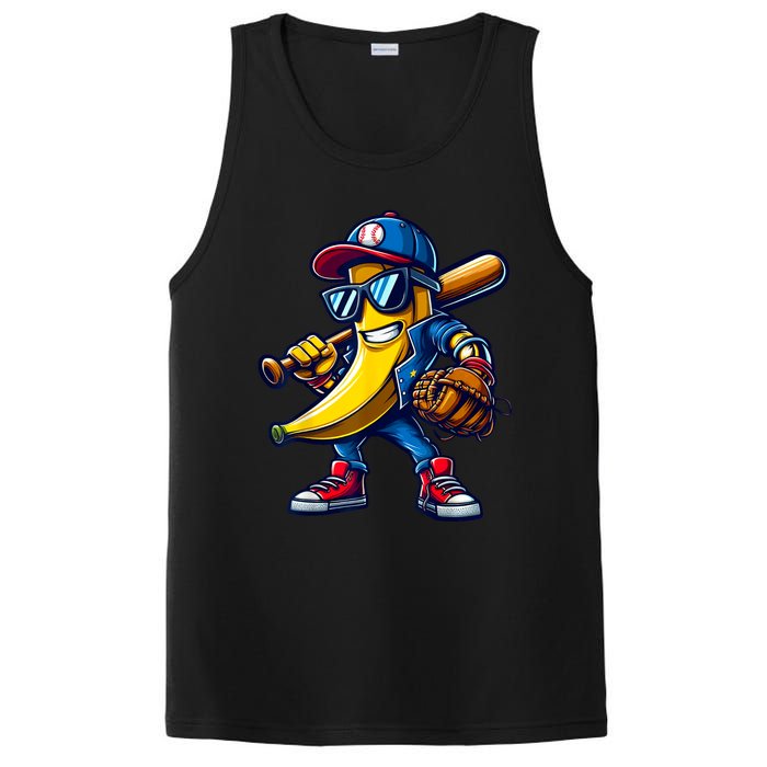 Banana Playing Baseball Fruit Lover Funny Baseball Player PosiCharge Competitor Tank