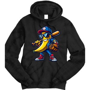 Banana Playing Baseball Fruit Lover Funny Baseball Player Tie Dye Hoodie