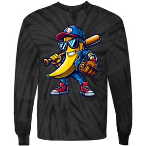 Banana Playing Baseball Fruit Lover Funny Baseball Player Tie-Dye Long Sleeve Shirt