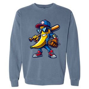 Banana Playing Baseball Fruit Lover Funny Baseball Player Garment-Dyed Sweatshirt